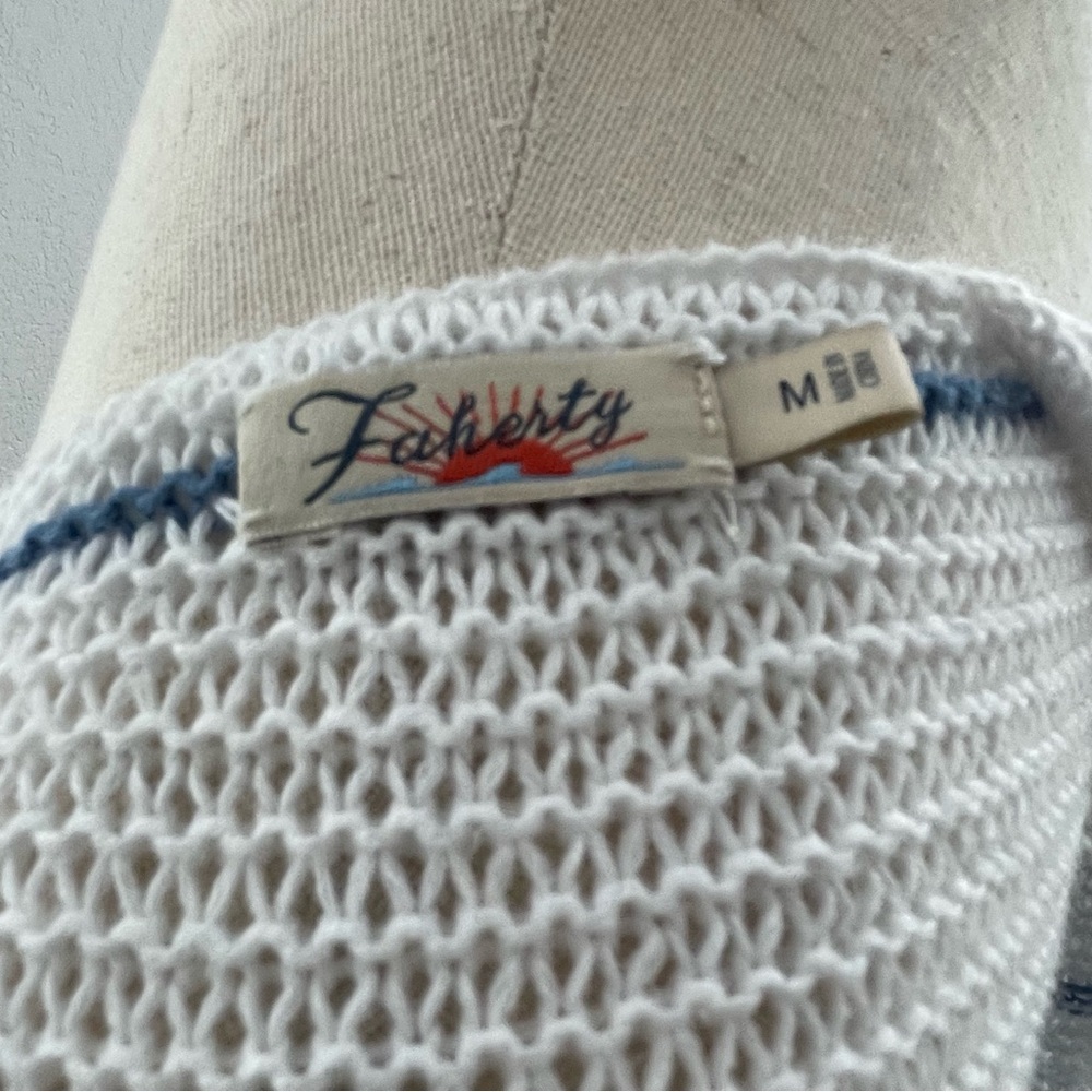 Faherty Knit Sweater Tunic Nautical Beach Striped Size Medium V-neck - Picture 4 of 8